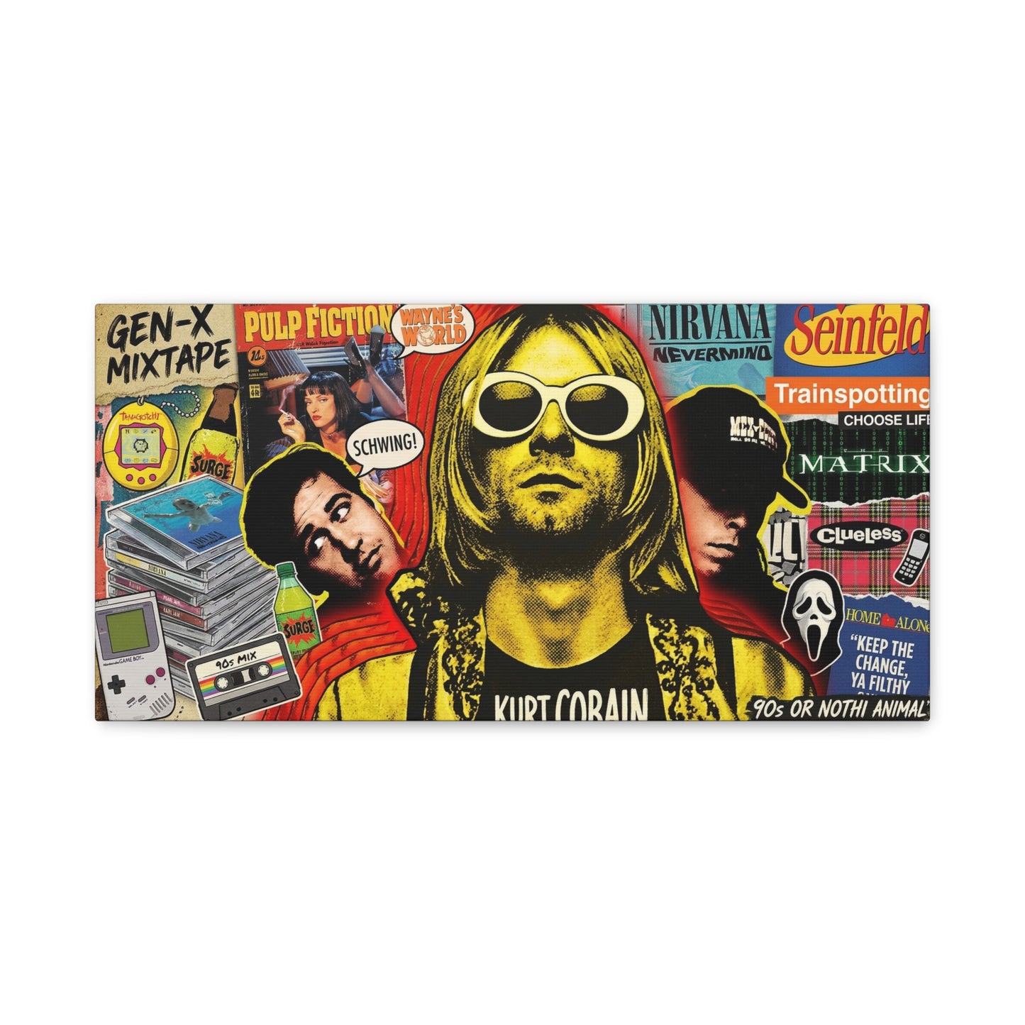 1990's Pop Culture Abstract Canvas Wall Art — Matte Stretched 1.25"