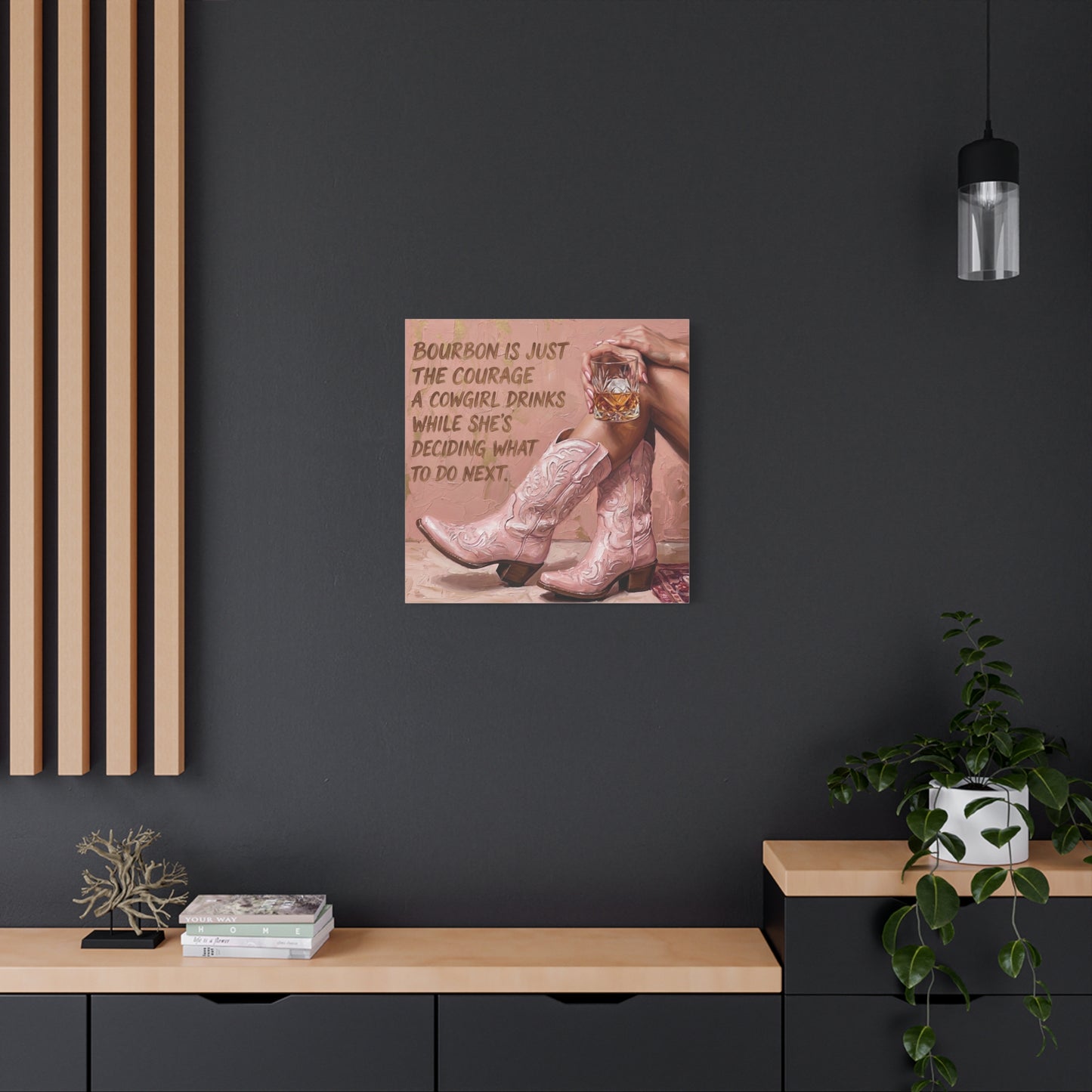 Cowgirl Bourbon Canvas Wall Art - "Bourbon is Just the Courage a Cowgirl Drinks..."