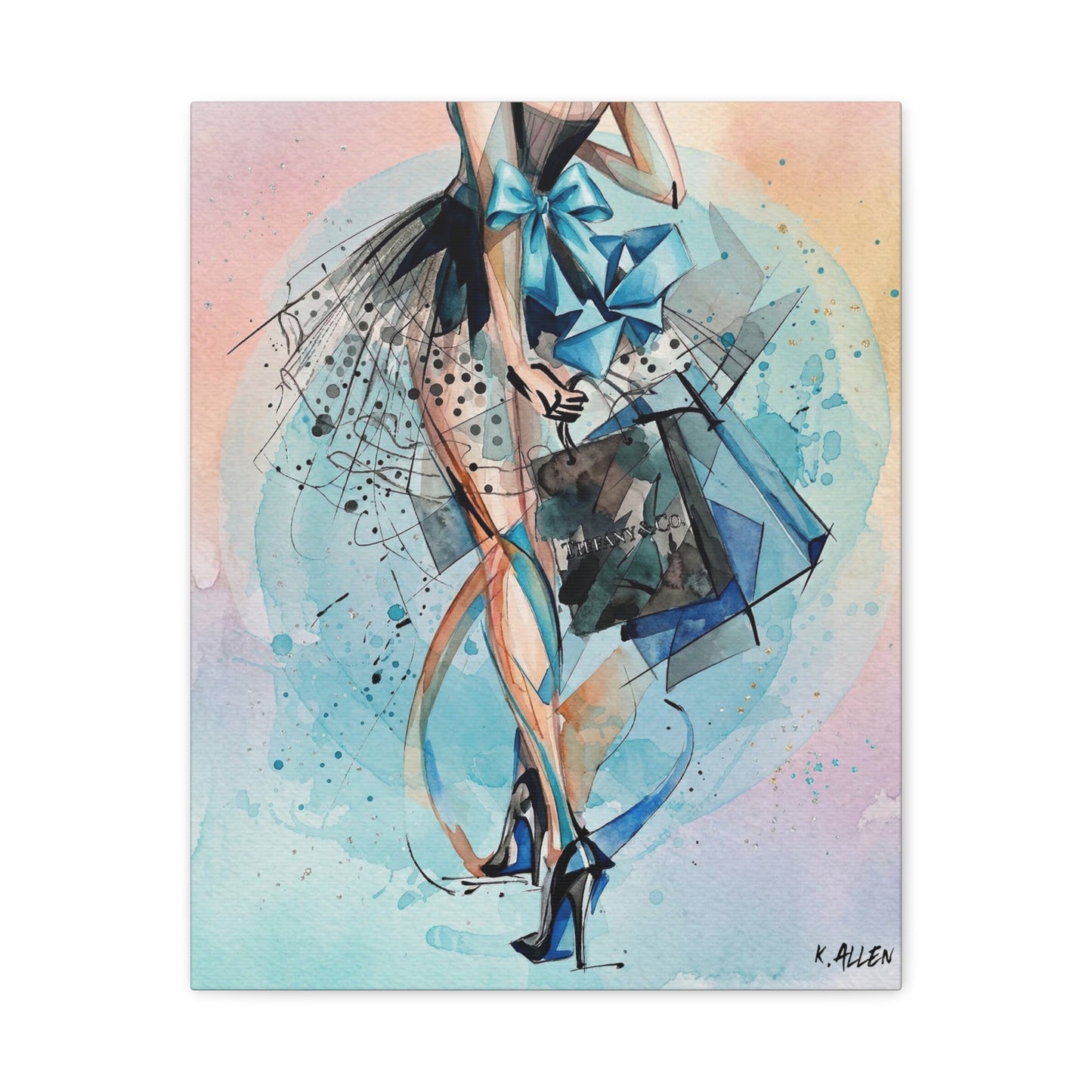Fashion Illustration Canvas Print — Blue Ribbon Ballet Heels Artwork