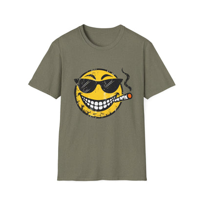 Smokin' Cool Emoji T-Shirt — Retro Grinning Face with Sunglasses & Cigar