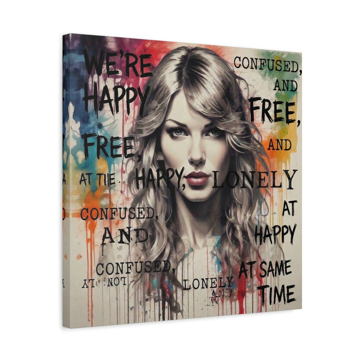 Taylor-Inspired Pop Portrait Matte Canvas Print — 'Happy, Lonely, Confused' Stretched Wall Art