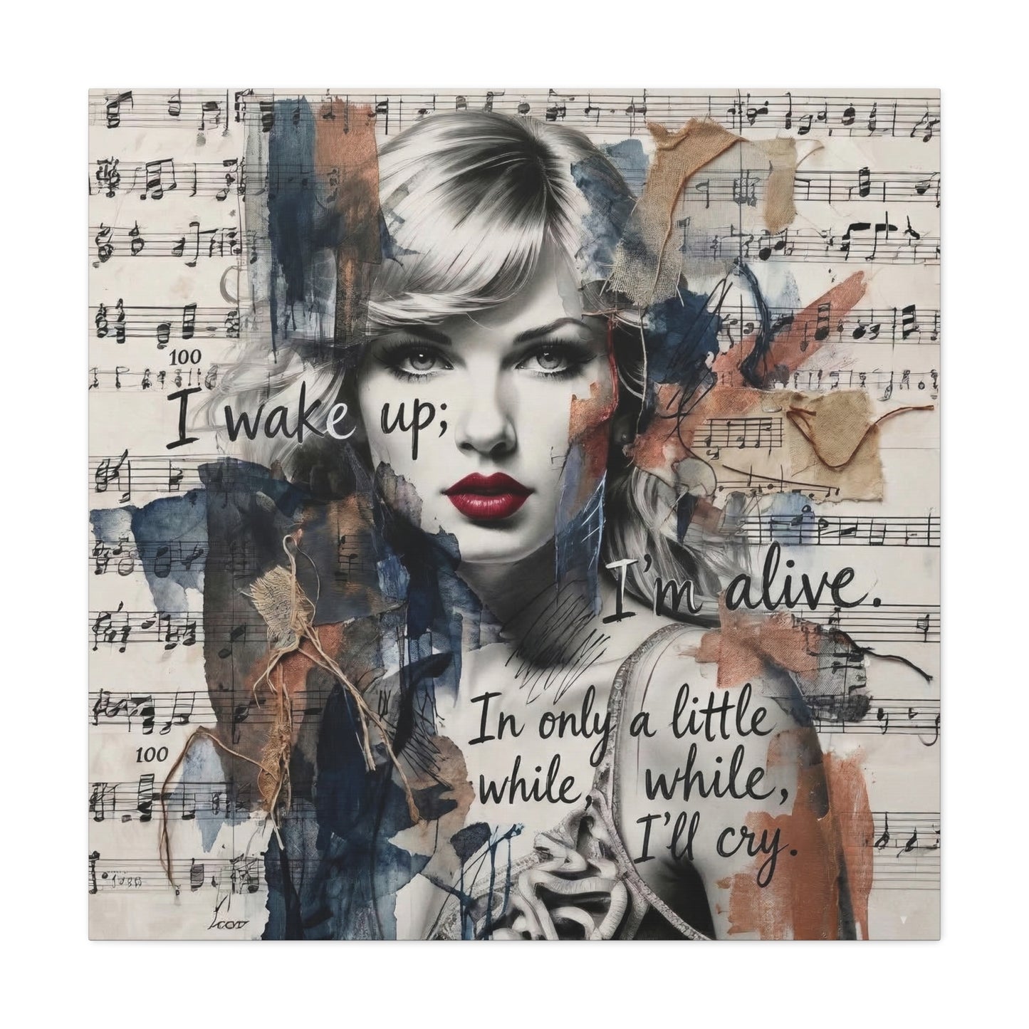 Swift Inspired Matte Stretched Canvas – "I Wake Up; I’m Alive" Mixed-Media Portrait Wall Art