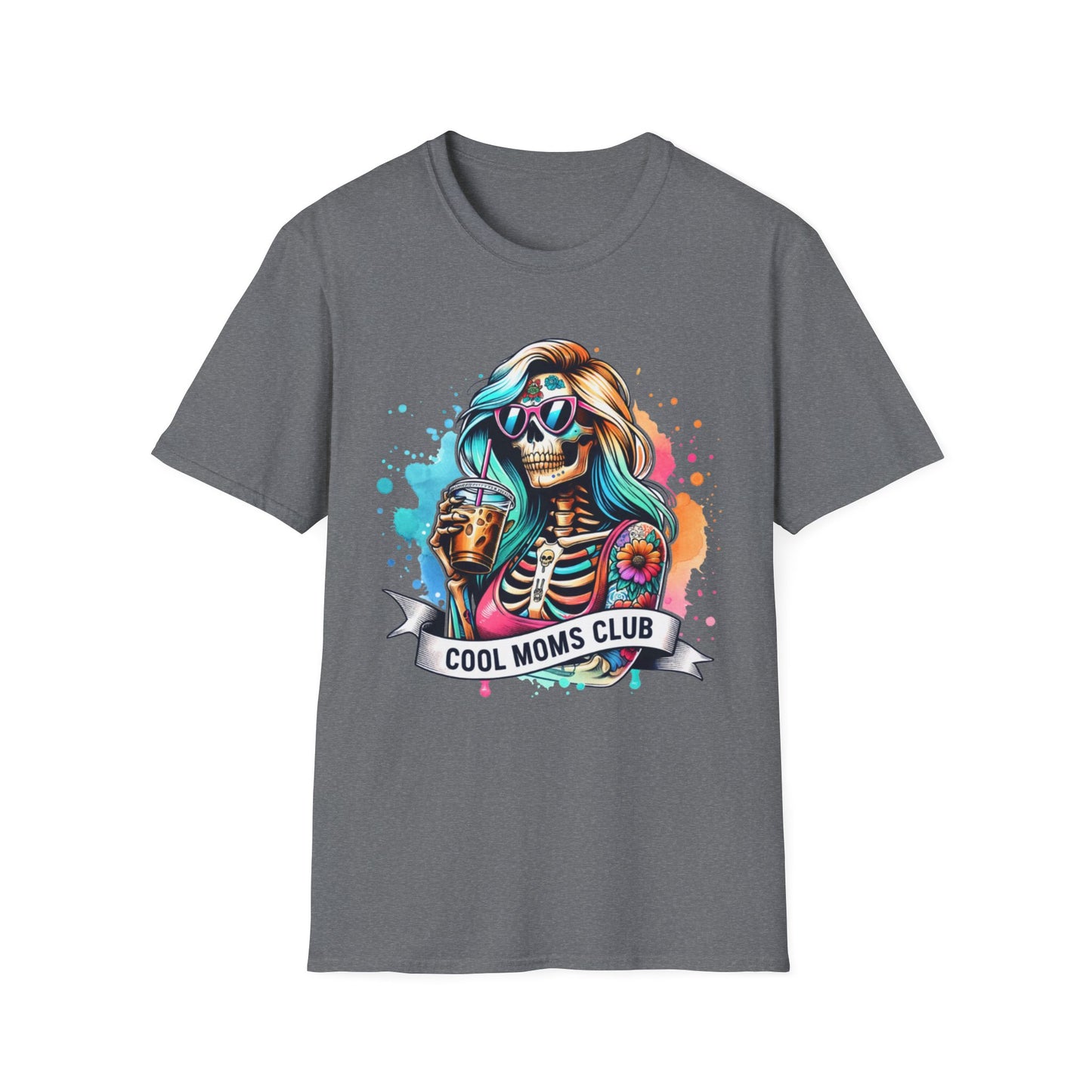 Cool Moms Club Skull T-Shirt — Colorful Day of the Dead Mom Graphic Tee