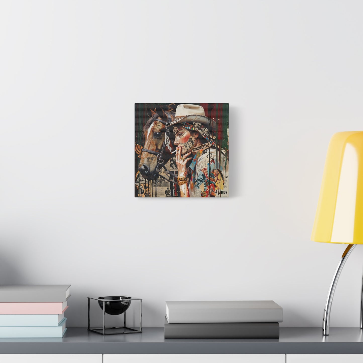 Western Collage Horse & Cowgirl Matte Canvas Wall Art - Stretched 1.25"