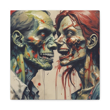 Zombie Couple Matte Canvas Wall Art — Blood-Splattered Horror Portrait