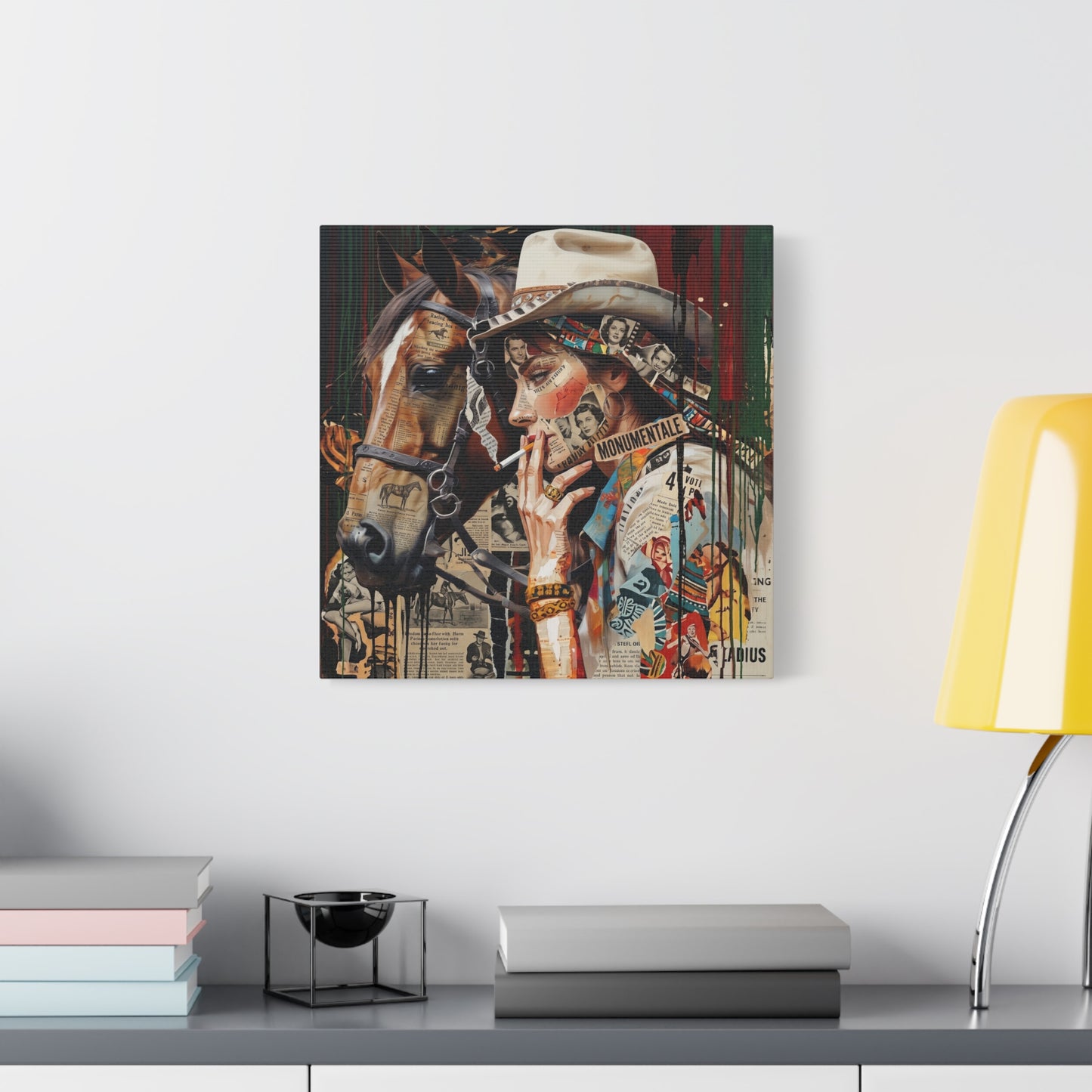 Western Collage Horse & Cowgirl Matte Canvas Wall Art - Stretched 1.25"