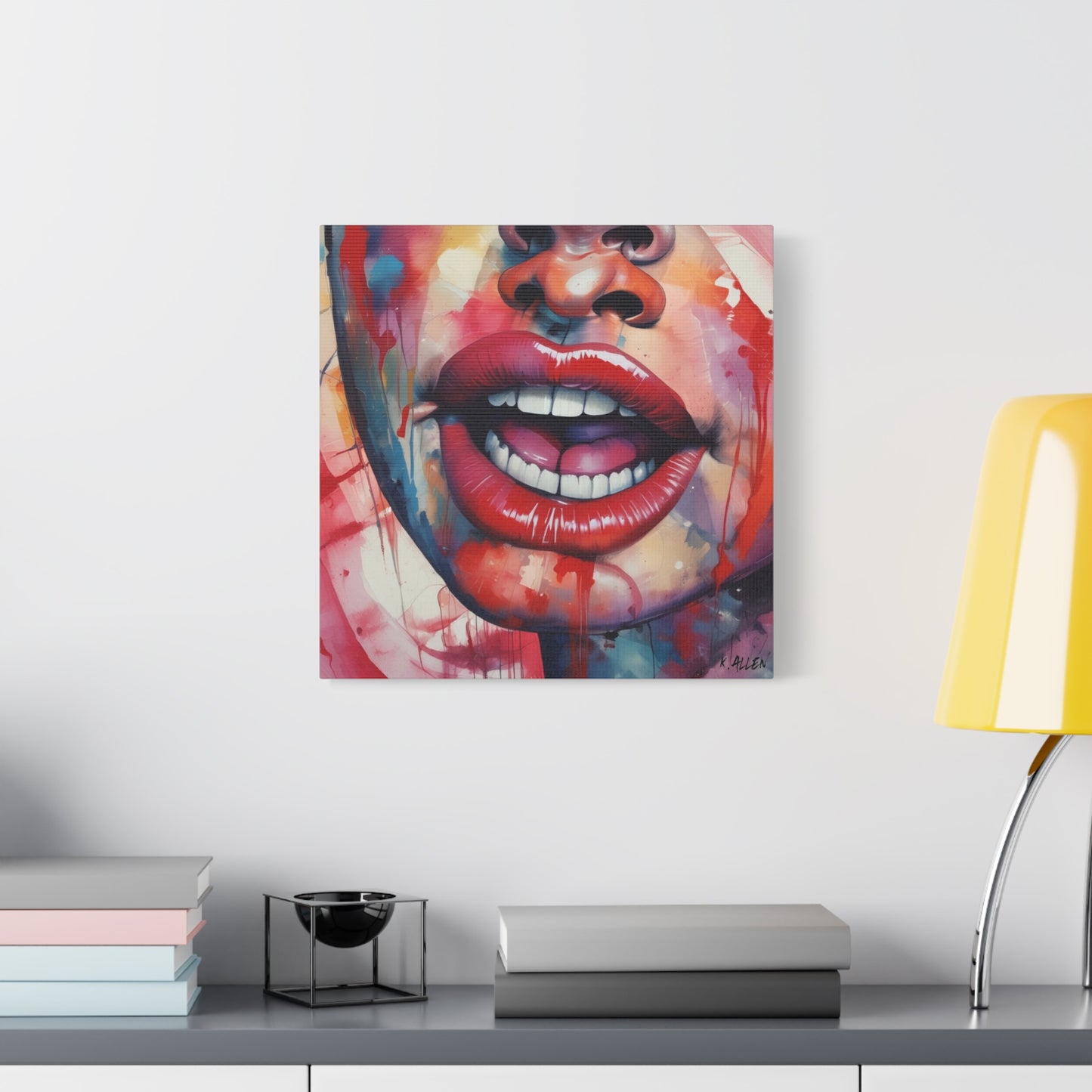 Colorful Pop Art Lips Canvas Wall Art – Vibrant Stretched Matte Portrait