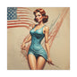 Retro Pin-Up Canvas Wall Art — Vintage American Flag Pinup Matte Stretched 1.25"
