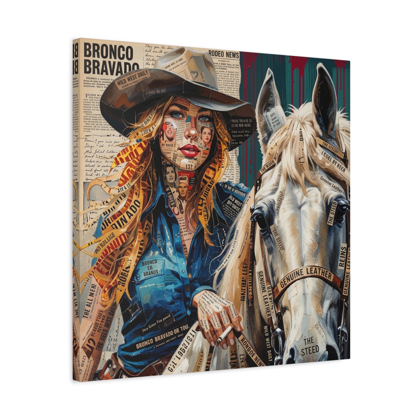 Cowgirl & Horse Collage Matte Canvas Print — Western Collage Art Wall Decor