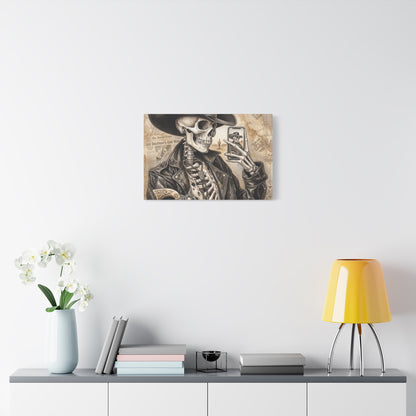 Skeleton Cowboy Canvas Print — Western Skull Selfie Wall Art (Matte Stretched)