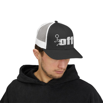'F Off' Stick Figure Trucker Cap – Retro Distressed Snapback Hat