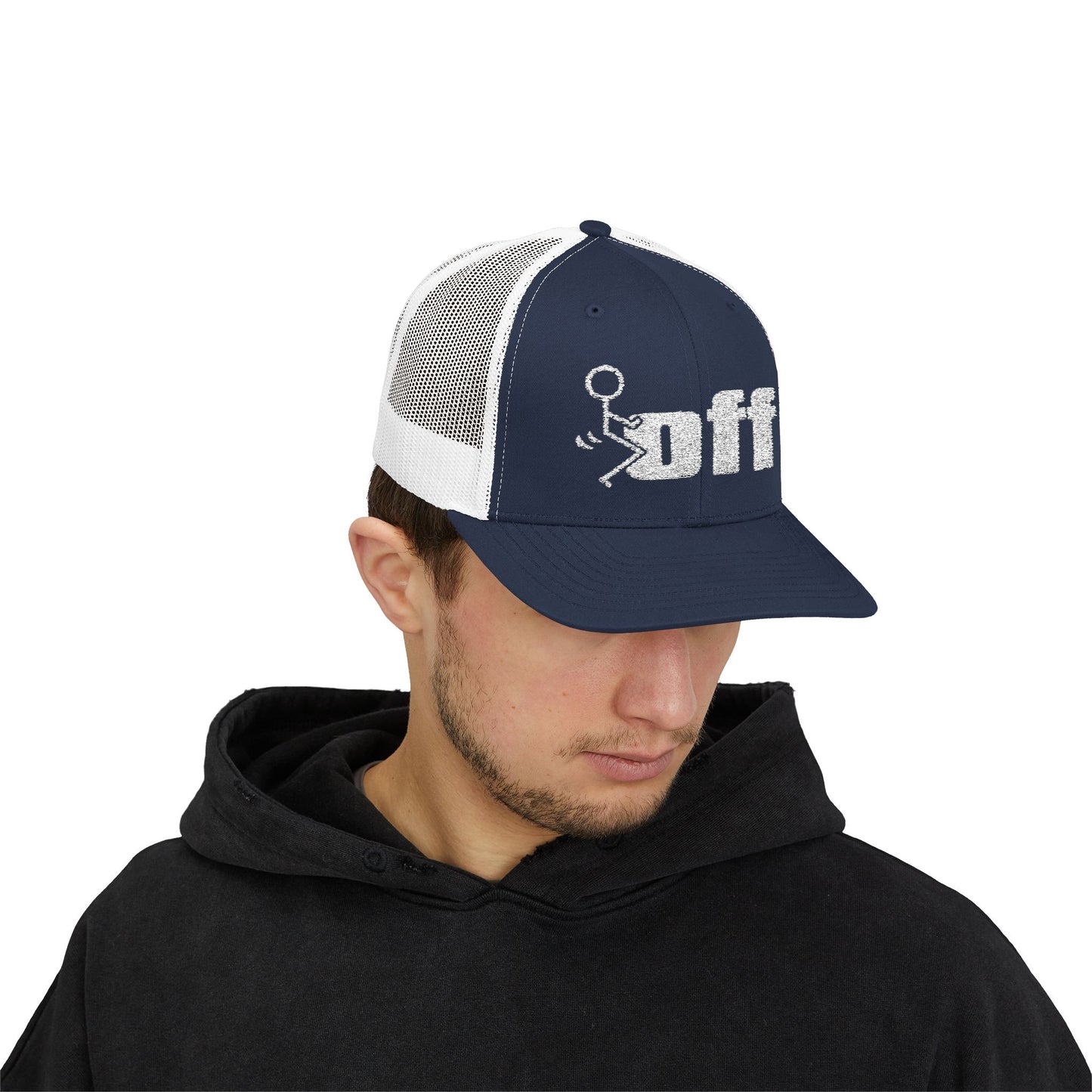 'F Off' Stick Figure Trucker Cap – Retro Distressed Snapback Hat