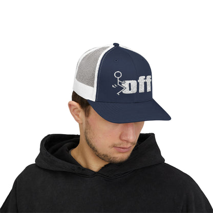 'F Off' Stick Figure Trucker Cap – Retro Distressed Snapback Hat