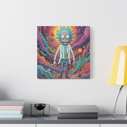 Psychedelic Rick Portal Canvas — Colorful Rick Illustration on Stretched Matte Canvas