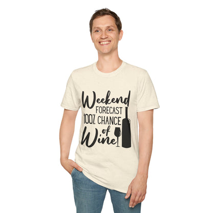 Wine Weekend T-Shirt — "Weekend Forecast 100% Chance of Wine" Graphic Tee