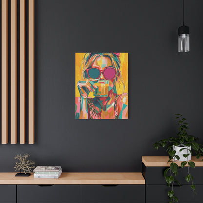 Colorful Pop Art Woman Drinking Canvas Wall Art