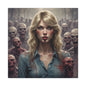 Zombie Swift Matte Canvas Print — Horror Wall Art, Blonde Survivor Surrounded by Undead