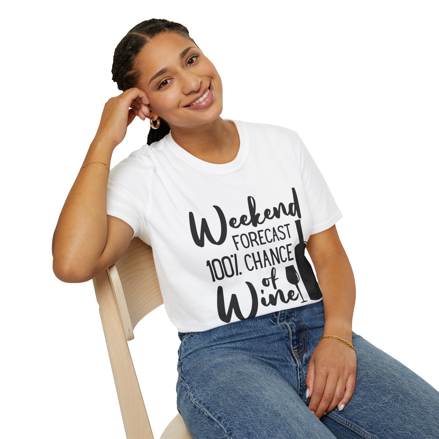 Wine Weekend T-Shirt — "Weekend Forecast 100% Chance of Wine" Graphic Tee