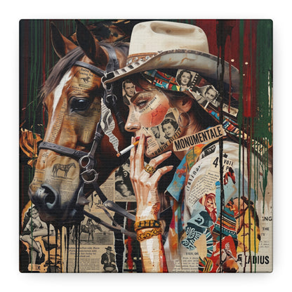 Western Collage Horse & Cowgirl Matte Canvas Wall Art - Stretched 1.25"