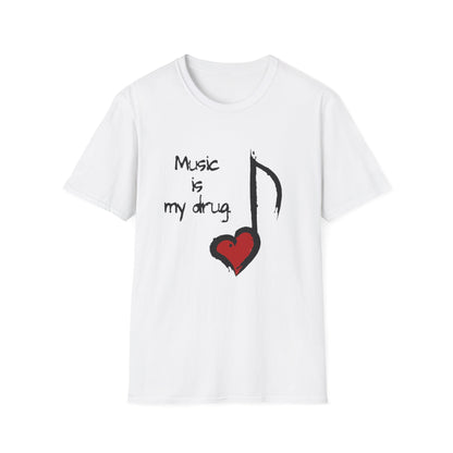 Music Is My Drug T-Shirt – Heart Note Graphic Tee for Musicians & Music Lovers