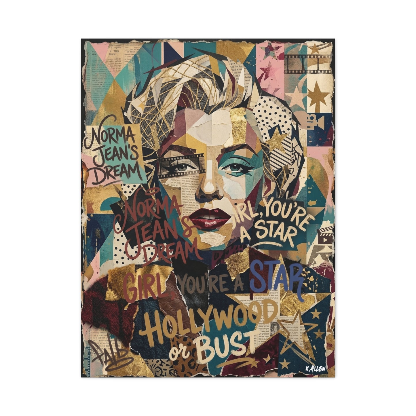 Hollywood Star Portrait Matte Canvas Wall Art, Stretched 1.25"
