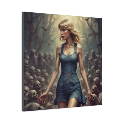 Zombie Swift Horde Canvas Print — Female Survivor Horror Wall Art (Matte Stretched 1.25")