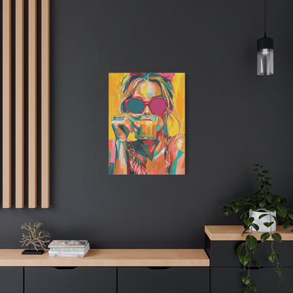 Colorful Pop Art Woman Drinking Canvas Wall Art