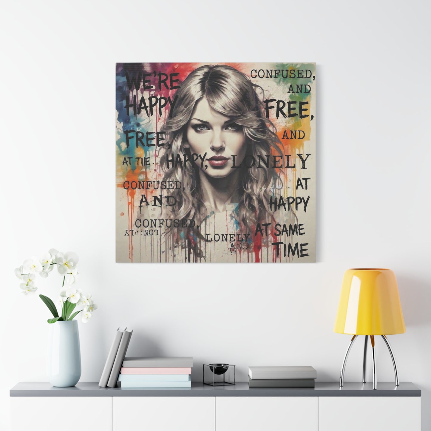 Taylor-Inspired Pop Portrait Matte Canvas Print — 'Happy, Lonely, Confused' Stretched Wall Art