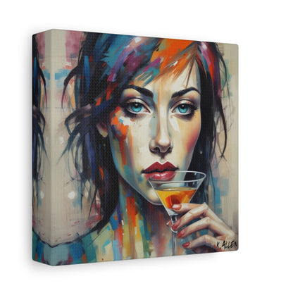Colorful Femme Portrait Canvas — Martini Woman Stretched Wall Art