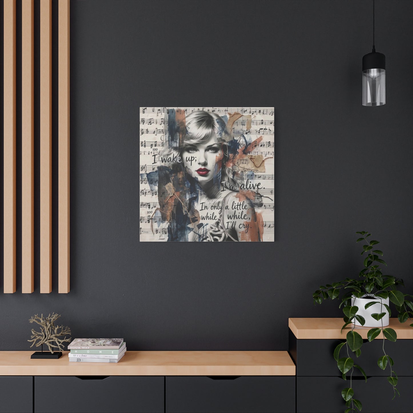 Swift Inspired Matte Stretched Canvas – "I Wake Up; I’m Alive" Mixed-Media Portrait Wall Art