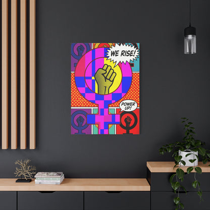 Feminist Pop Art Canvas — "We Rise!" Stretched Matte Wall Art