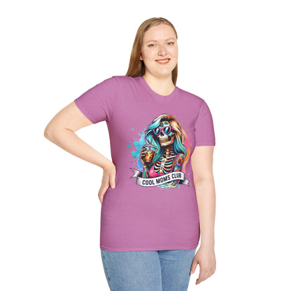 Cool Moms Club Skull T-Shirt — Colorful Day of the Dead Mom Graphic Tee