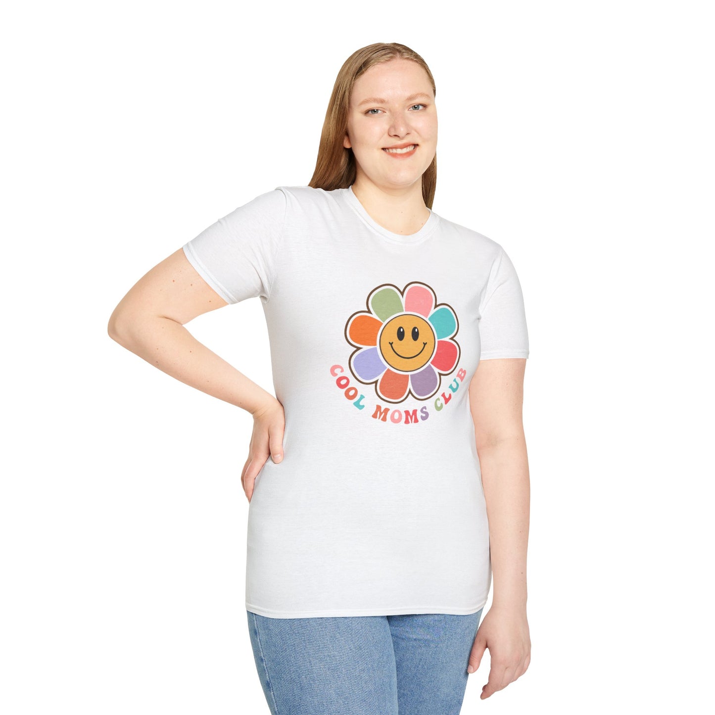 Cool Moms Club T-Shirt — Retro Floral Smiley Tee for Trendy Moms