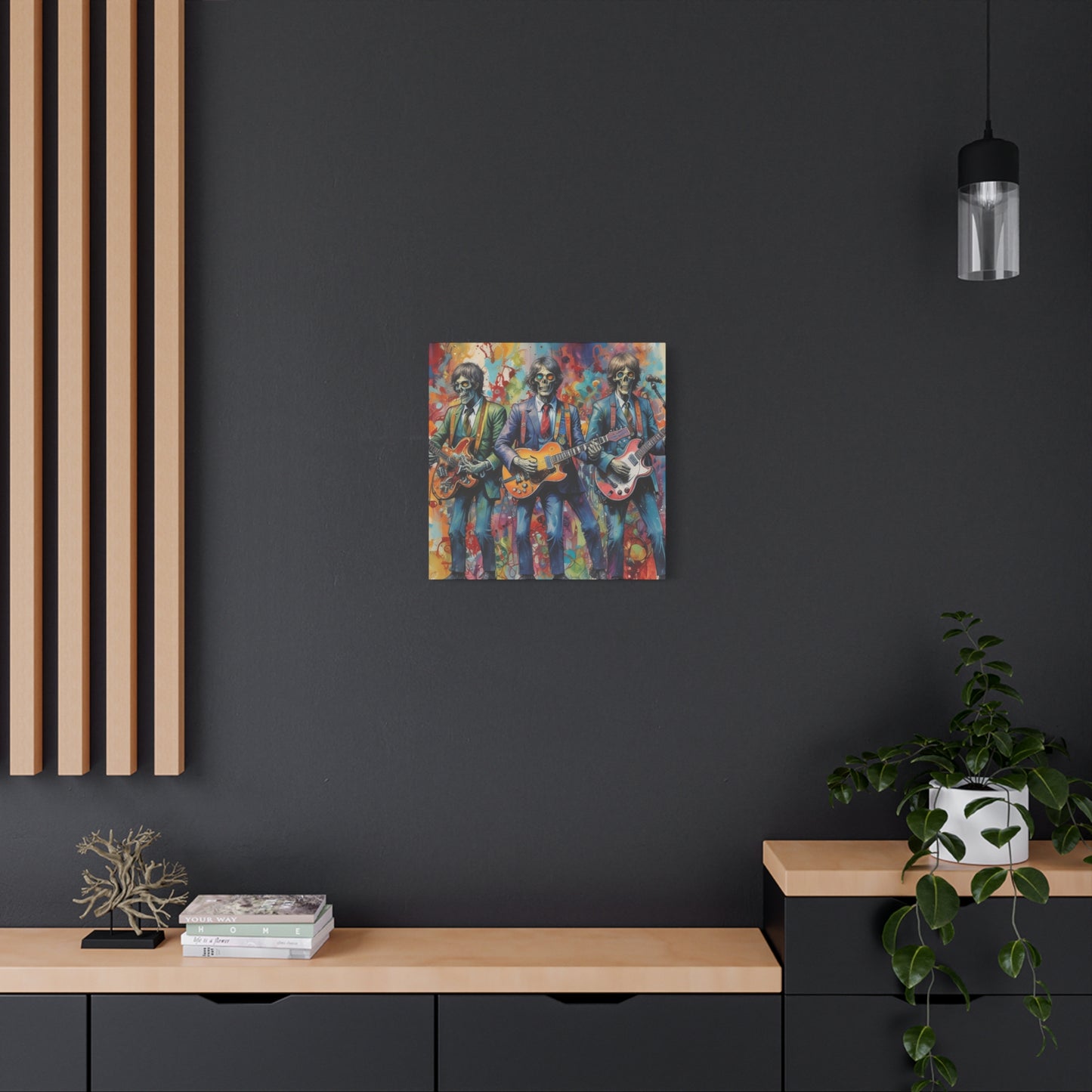 Rock Skeleton Band Canvas Print — Colorful Guitarist Wall Art