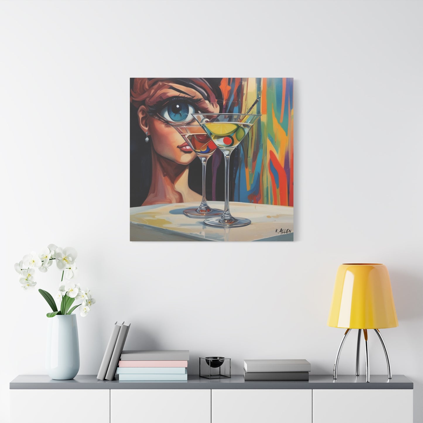 Pop Art Martini Canvas Wall Art — Colorful Woman & Cocktails Matte Stretched 1.25"