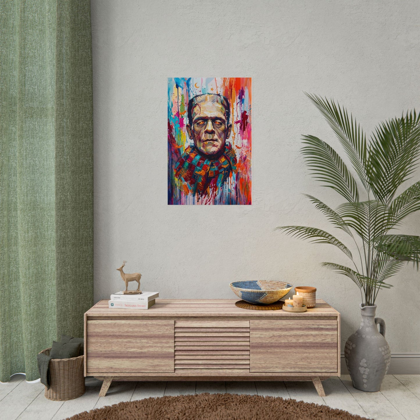 Frankenstein Color Splash Poster — Vibrant Pop Art Horror Wall Print