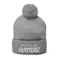 Embroidered Pom-Pom Beanie — "Spitters Are Quitters!" Cozy Winter Hat
