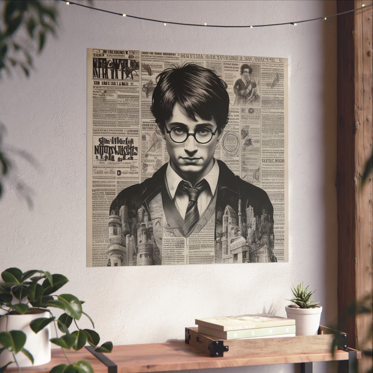Vintage Newspaper Portrait Poster — Young Wizard Illustration Fine Art Print