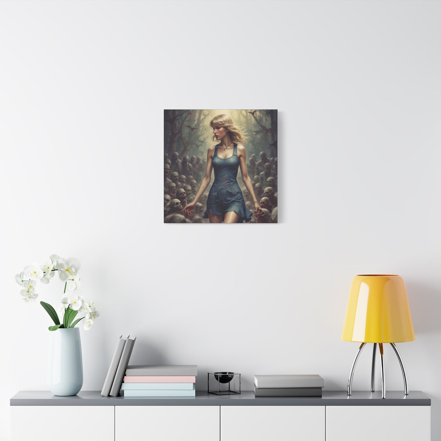 Zombie Swift Horde Canvas Print — Female Survivor Horror Wall Art (Matte Stretched 1.25")