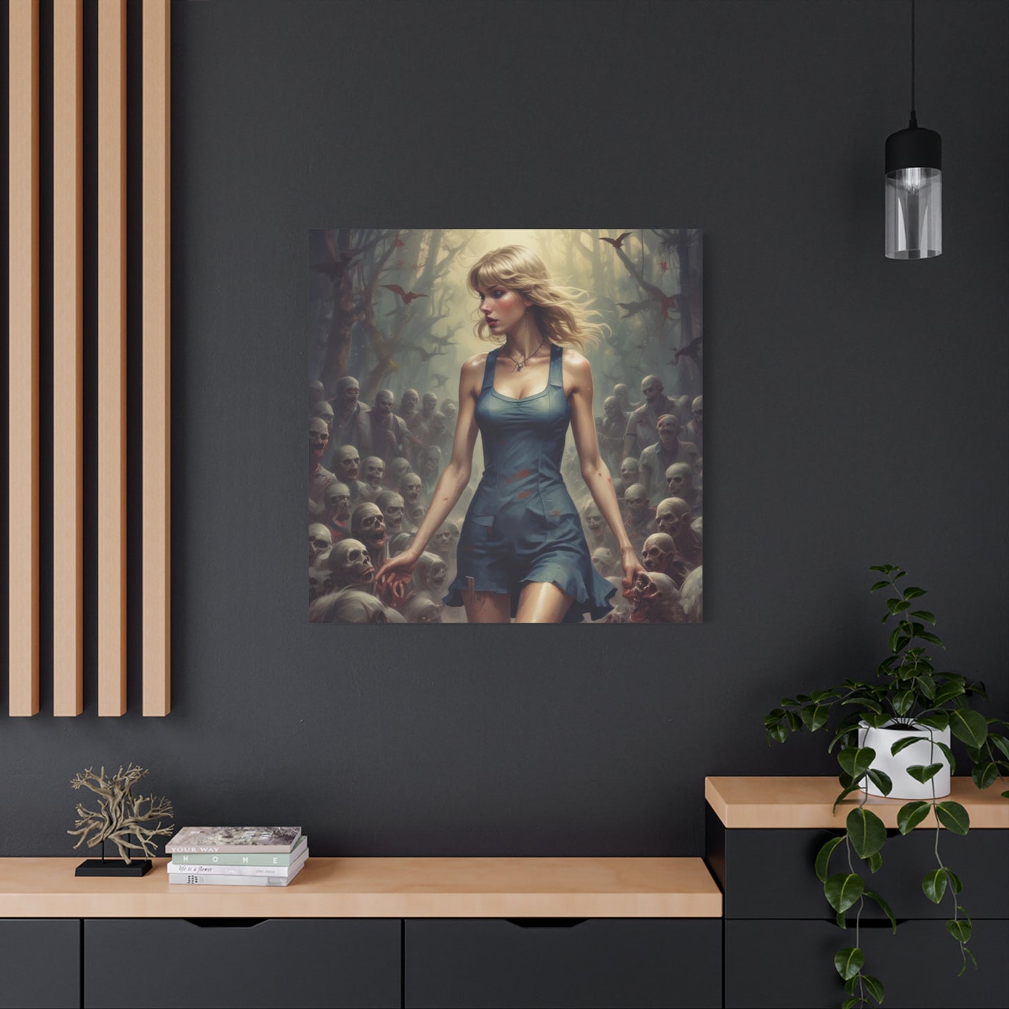 Zombie Swift Horde Canvas Print — Female Survivor Horror Wall Art (Matte Stretched 1.25")