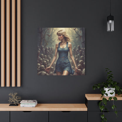 Zombie Swift Horde Canvas Print — Female Survivor Horror Wall Art (Matte Stretched 1.25")