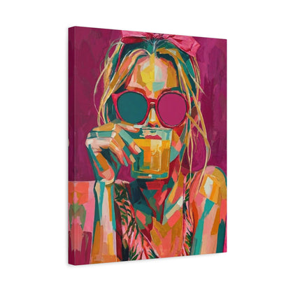 Pop Art Woman Drinking Coffee Canvas - Pink