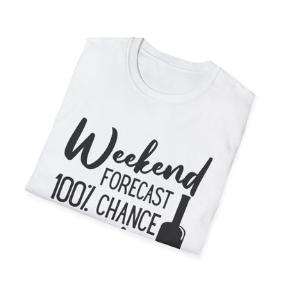 Wine Weekend T-Shirt — "Weekend Forecast 100% Chance of Wine" Graphic Tee
