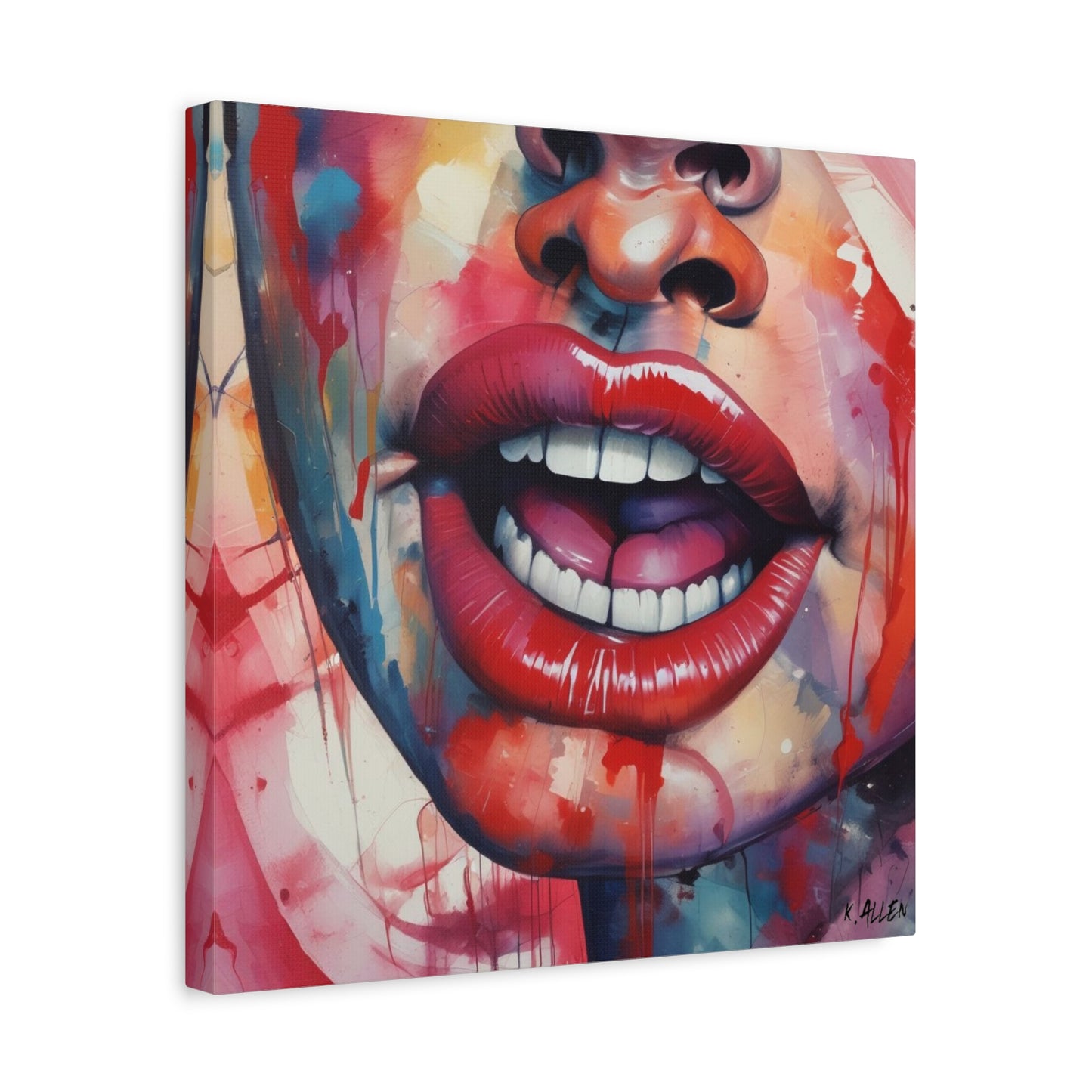 Colorful Pop Art Lips Canvas Wall Art – Vibrant Stretched Matte Portrait