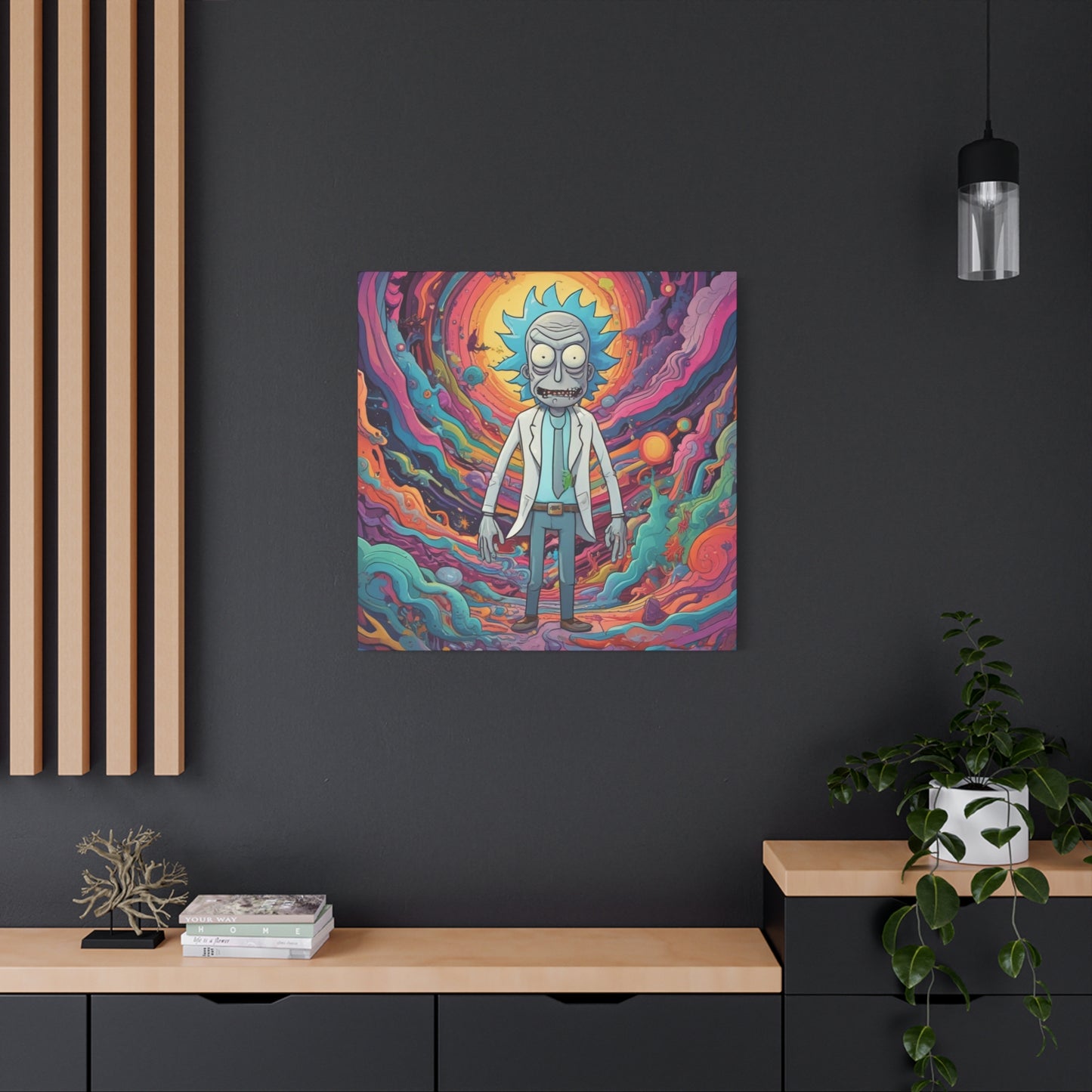 Psychedelic Rick Portal Canvas — Colorful Rick Illustration on Stretched Matte Canvas