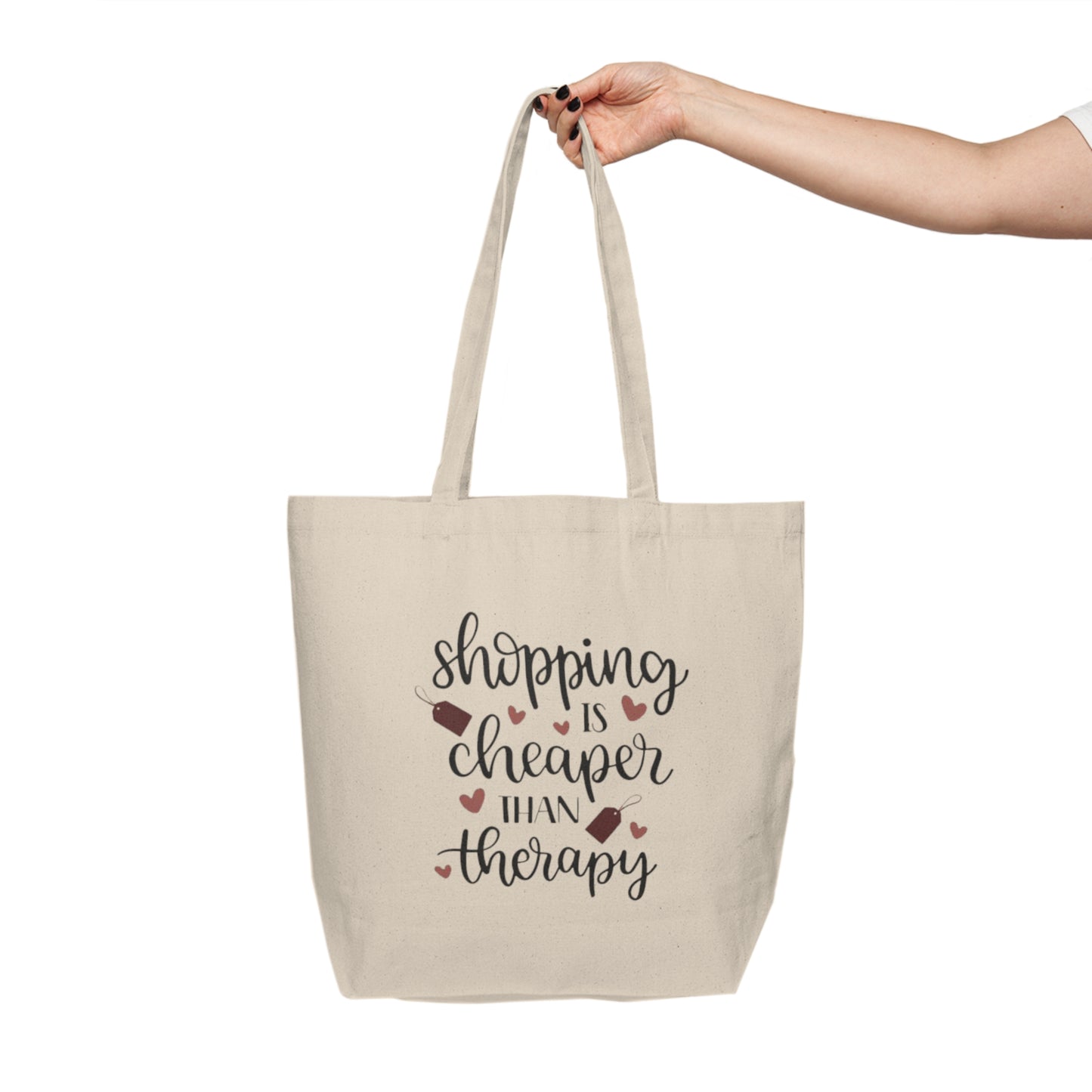 Canvas Tote — "Shopping Is Cheaper Than Therapy" Reusable Market Bag