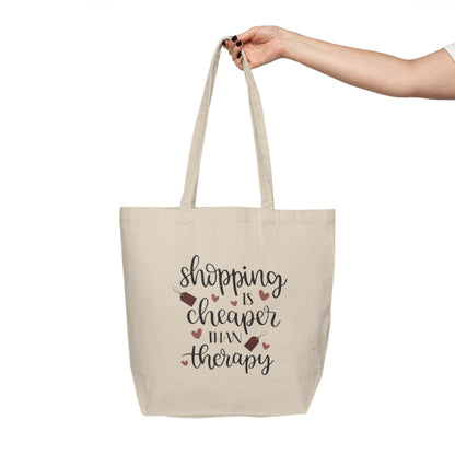 Canvas Tote — "Shopping Is Cheaper Than Therapy" Reusable Market Bag