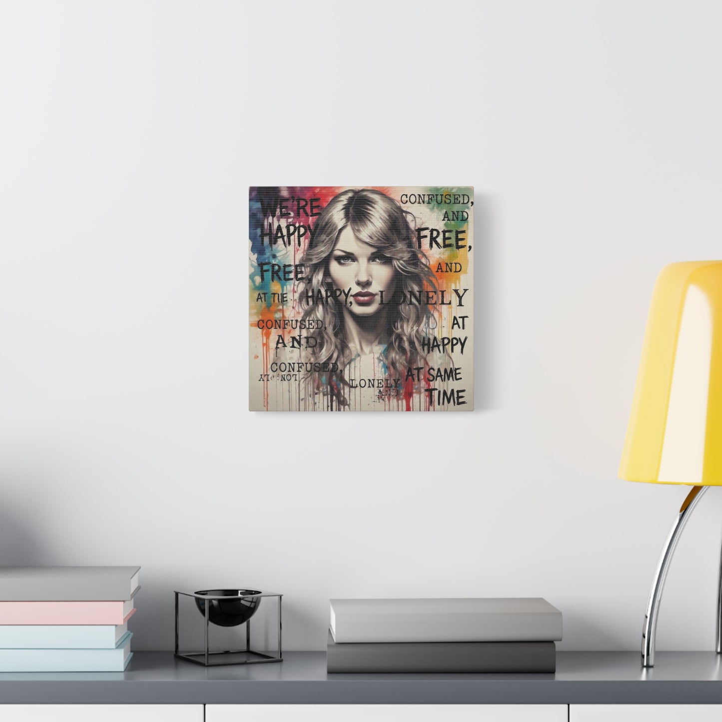 Taylor-Inspired Pop Portrait Matte Canvas Print — 'Happy, Lonely, Confused' Stretched Wall Art