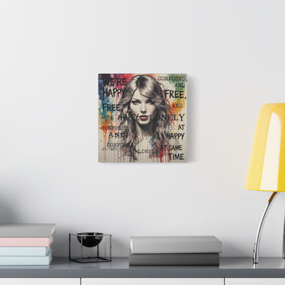 Taylor-Inspired Pop Portrait Matte Canvas Print — 'Happy, Lonely, Confused' Stretched Wall Art
