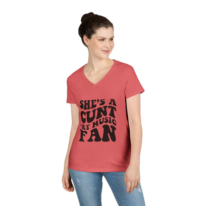 V-Neck T-Shirt — "She's a Cuntry Music Fan" Retro Typography Tee